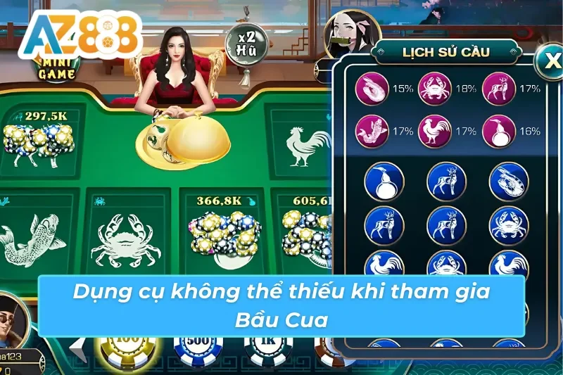 Bầu Cua AZ888 - Trò Chơi Đổi Thưởng Hấp Dẫn Nhất Hiện Nay 3 03 dụng cụ cần thiết trong bàn Bầu Cua AZ888